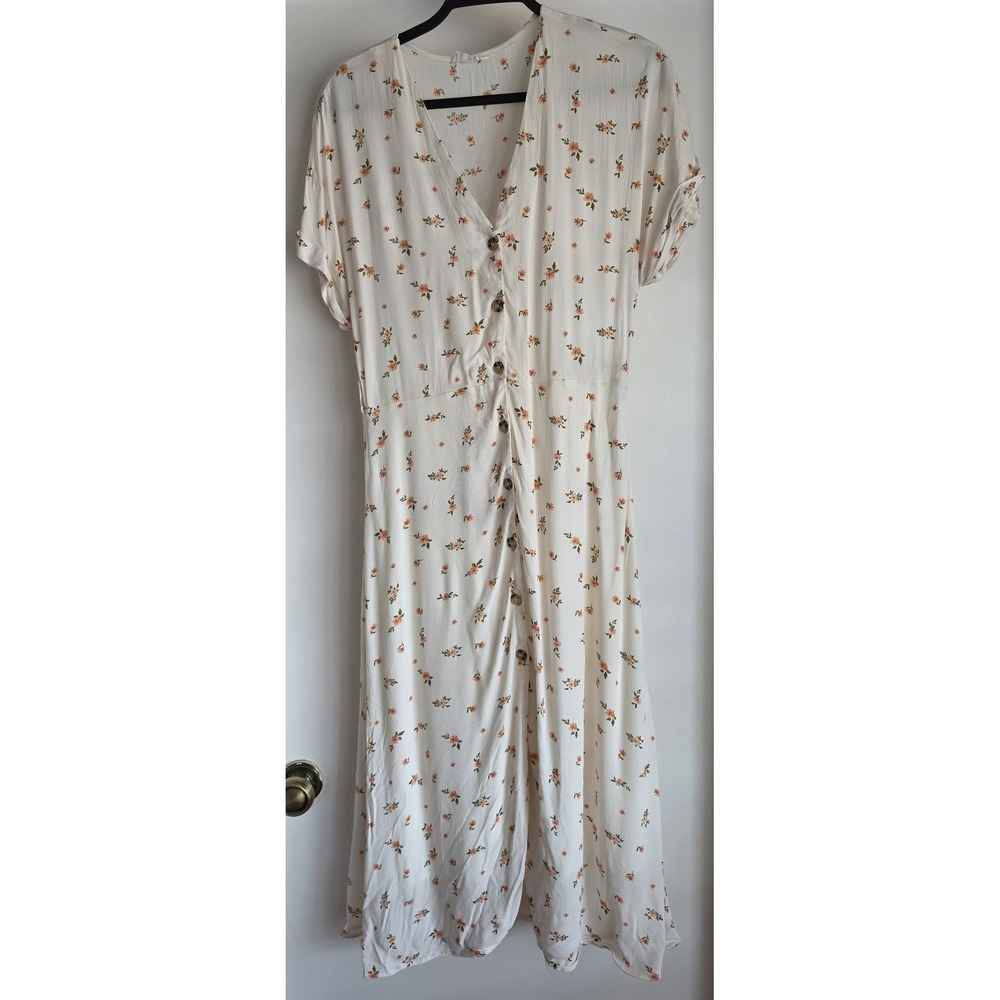Sophie Rue Maxi Dress M Boho Floral Cream Orange Green Short Sleeve Sundress